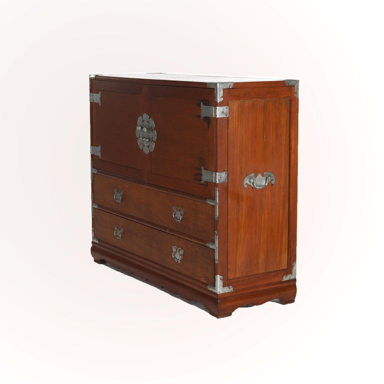 Japanese Mahogany Wedding Cabinet with Embossed & Butterfly Hardware C1930