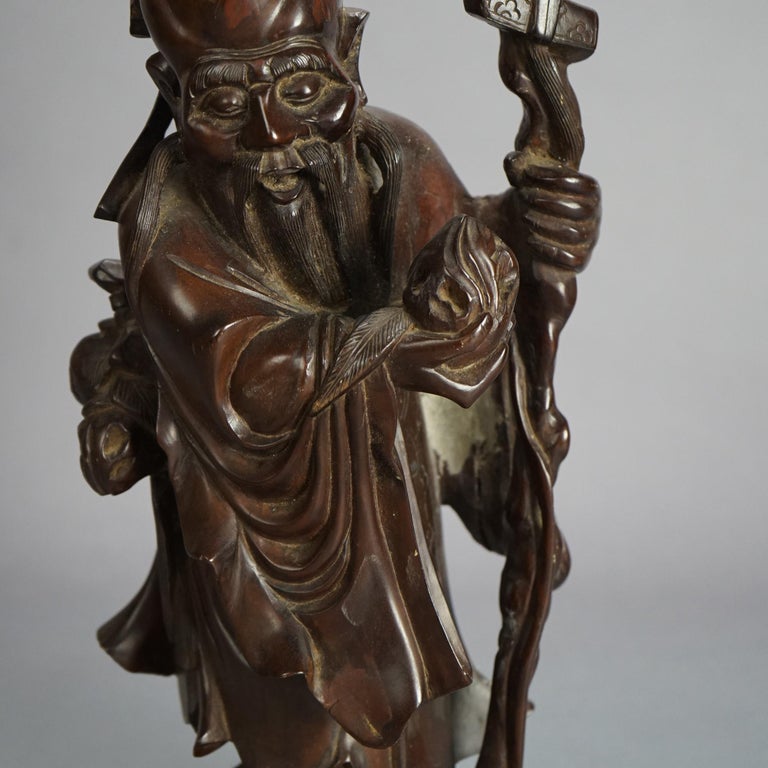 Asian Carved Rosewood Standing Buddha or Wise Man Figure C1940