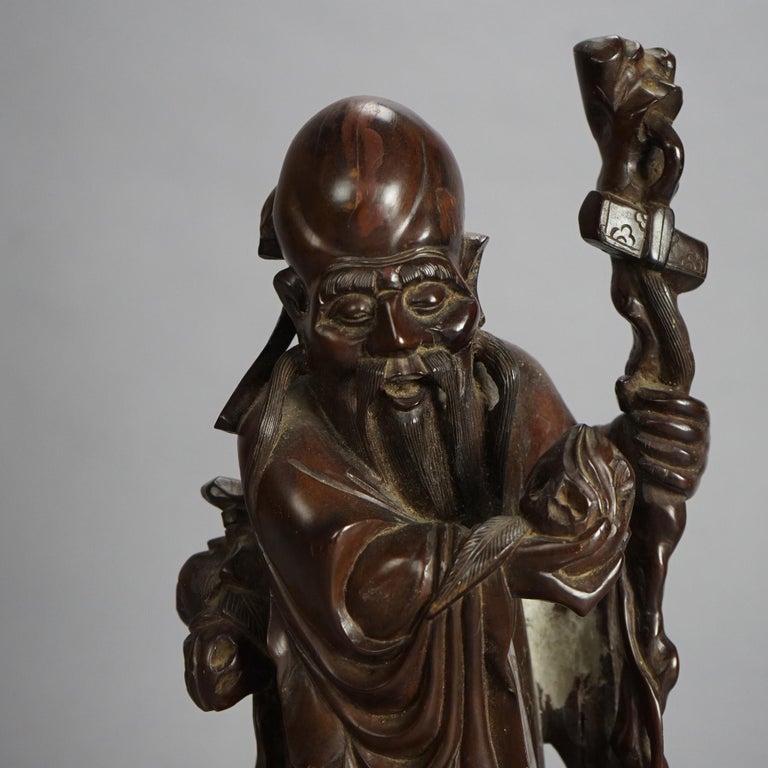 Asian Carved Rosewood Standing Buddha or Wise Man Figure C1940