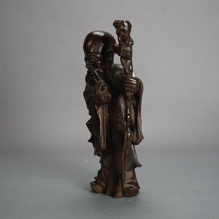 Asian Carved Rosewood Standing Buddha or Wise Man Figure C1940