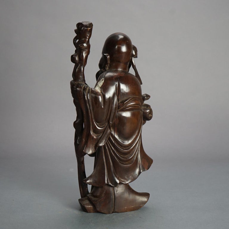 Asian Carved Rosewood Standing Buddha or Wise Man Figure C1940