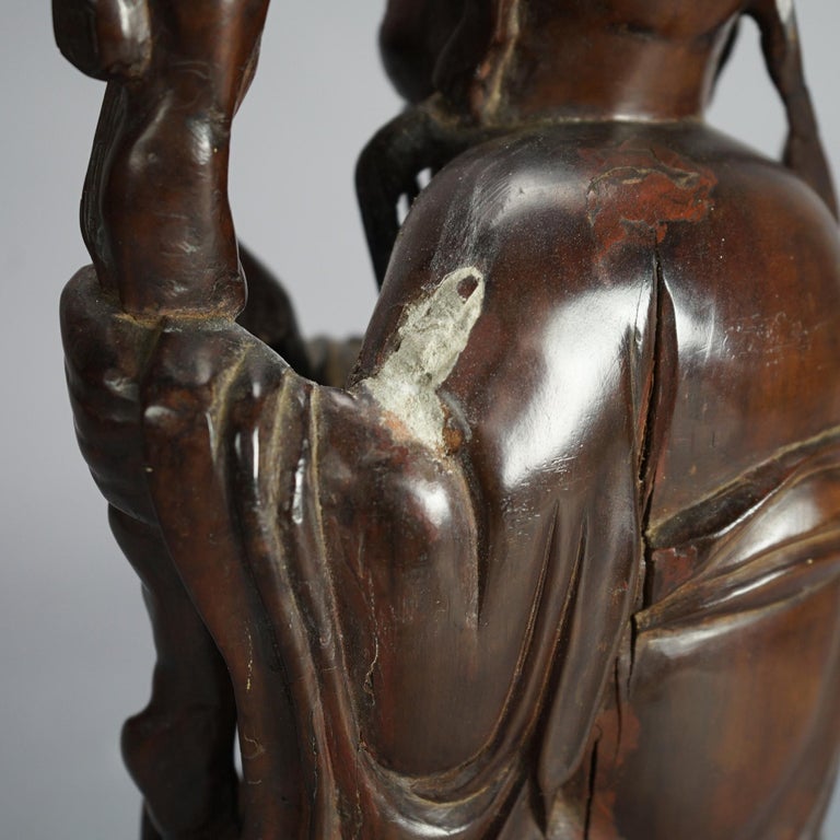 Asian Carved Rosewood Standing Buddha or Wise Man Figure C1940
