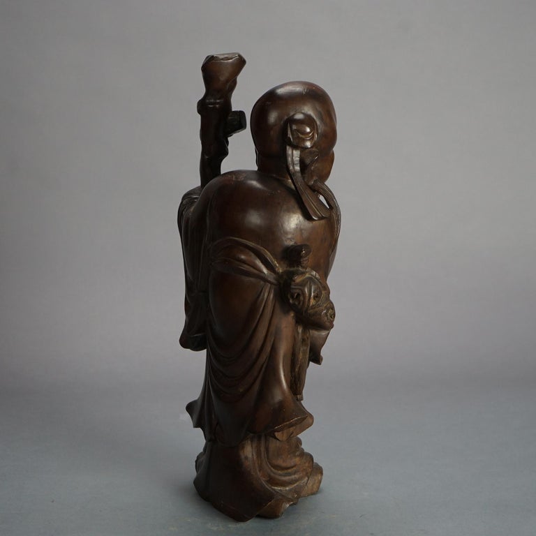 Asian Carved Rosewood Standing Buddha or Wise Man Figure C1940