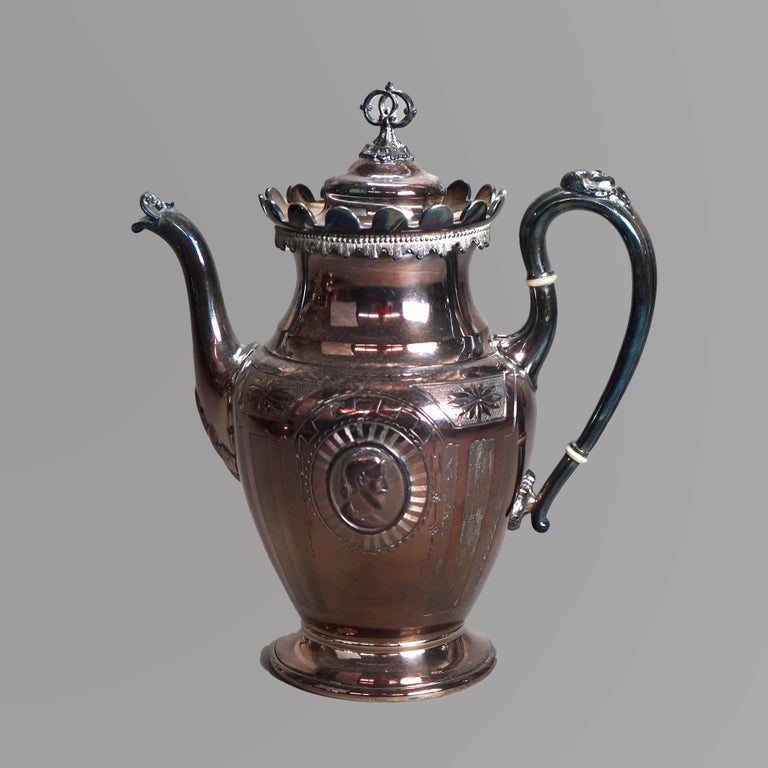 Antique Six Piece Simpson Hall Miller & Co. Silver Plated Figural Tea Set C1890