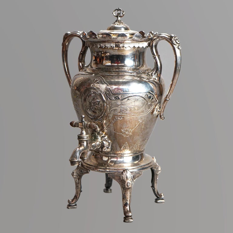 Antique Six Piece Simpson Hall Miller & Co. Silver Plated Figural Tea Set C1890