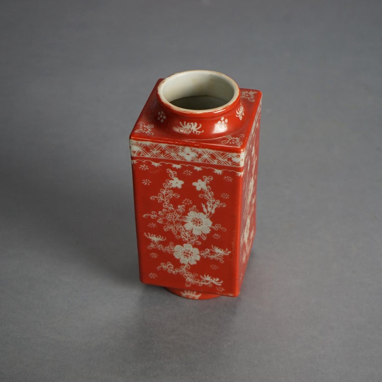Antique Chinese Porcelain Vase, Orange with Floral Design C1920