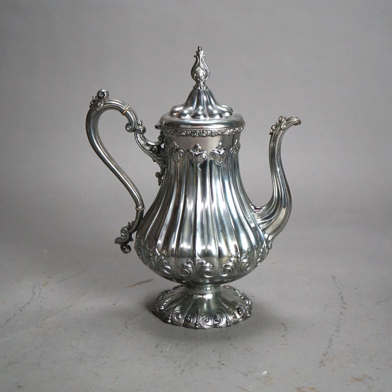Antique Nine Piece Rogers Smith & Co. Silver Plated Melon Form Tea Set C1890