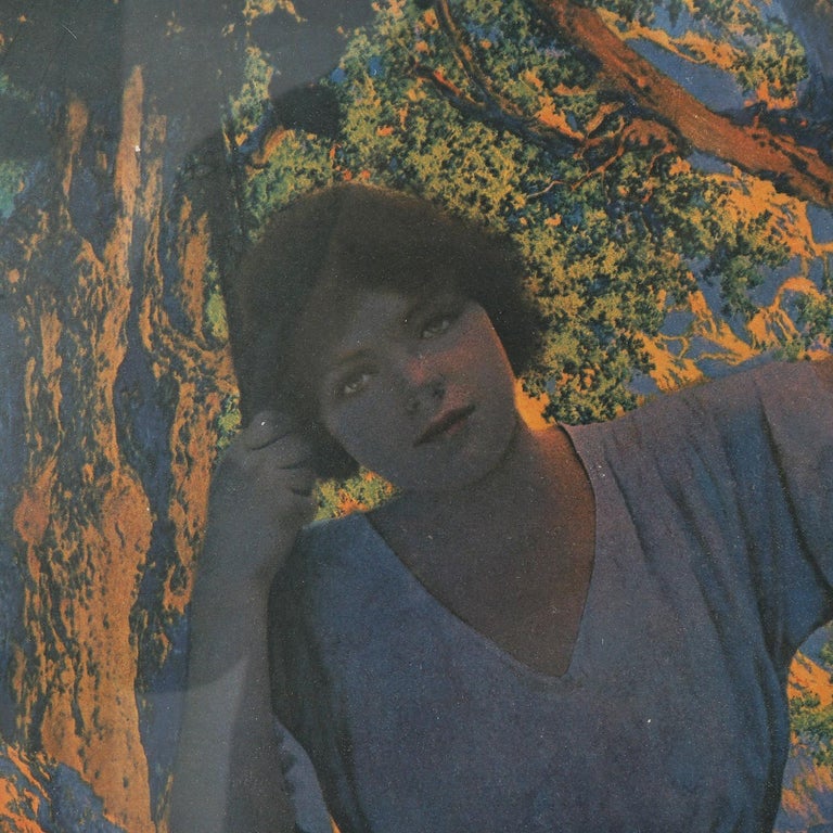 Large Maxfield Parrish "Dream Light" Art Deco Edison Mazda Calendar Top c1920