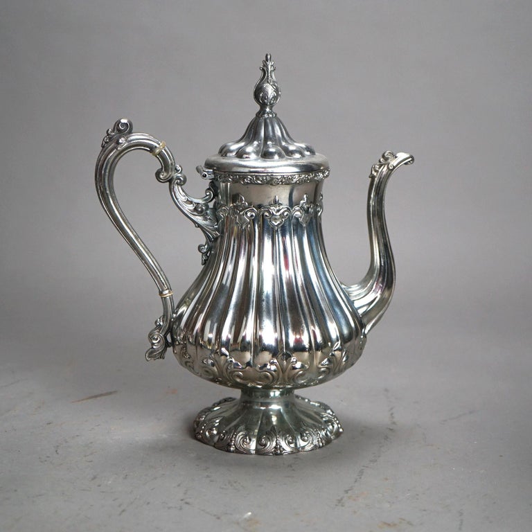 Antique Nine Piece Rogers Smith & Co. Silver Plated Melon Form Tea Set C1890