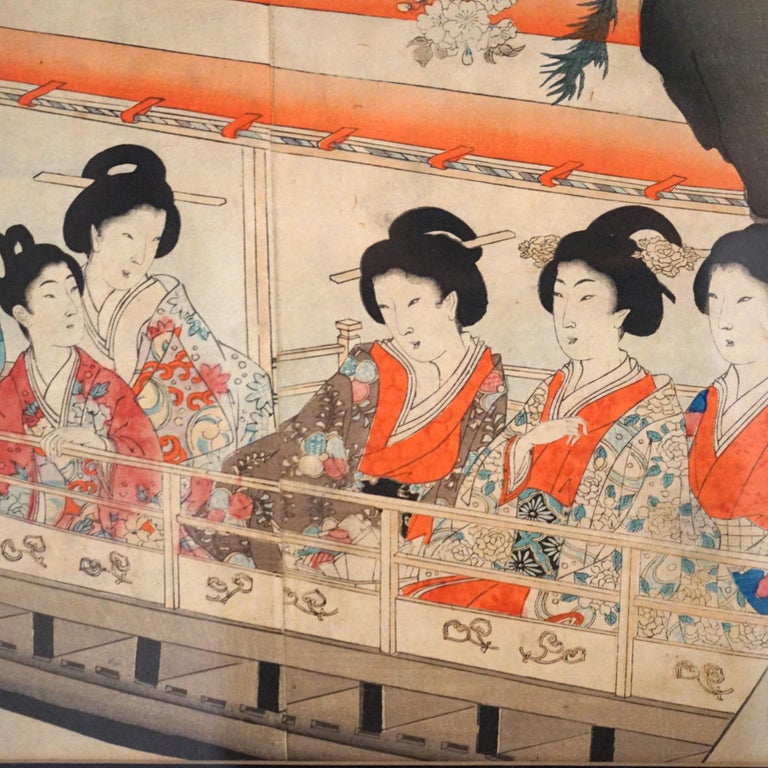 Antique Japanese Tryptic Woodblock Print C1920