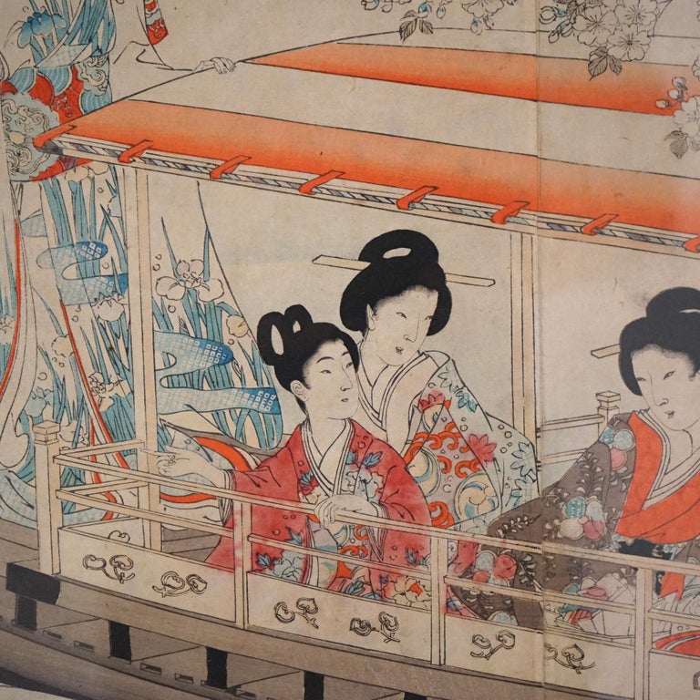 Antique Japanese Tryptic Woodblock Print C1920