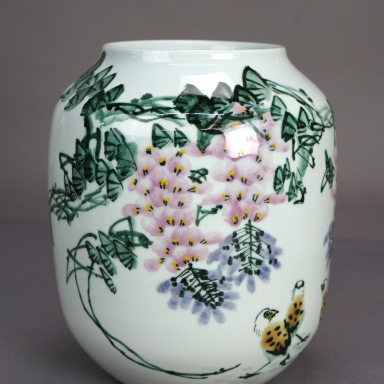 Chinese Jingdezhen Porcelain Jar Vase with Hand Painted Myrtle Design 20thC