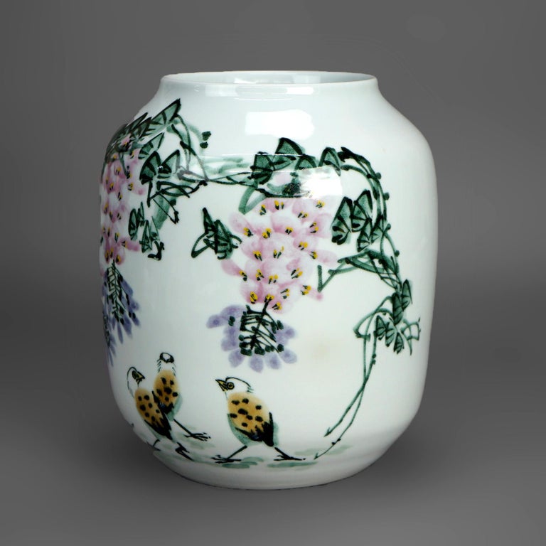Chinese Jingdezhen Porcelain Jar Vase with Hand Painted Myrtle Design 20thC