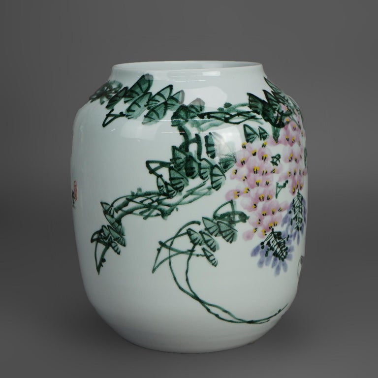 Chinese Jingdezhen Porcelain Jar Vase with Hand Painted Myrtle Design 20thC