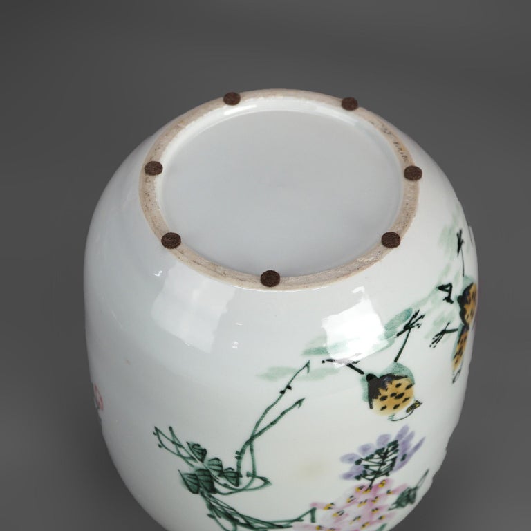 Chinese Jingdezhen Porcelain Jar Vase with Hand Painted Myrtle Design 20thC