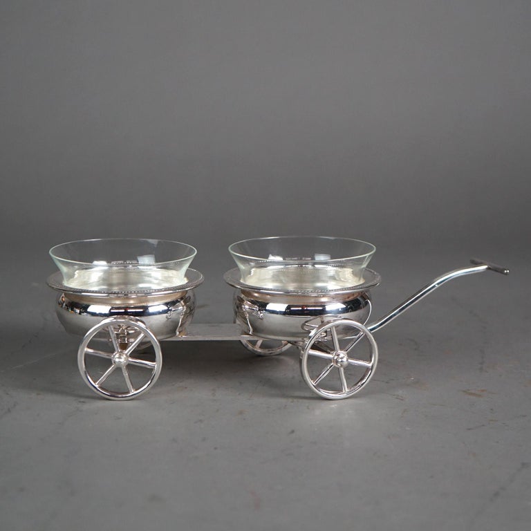 Antique Rogers Silver Plate and Glass Condiment Wagon C1920