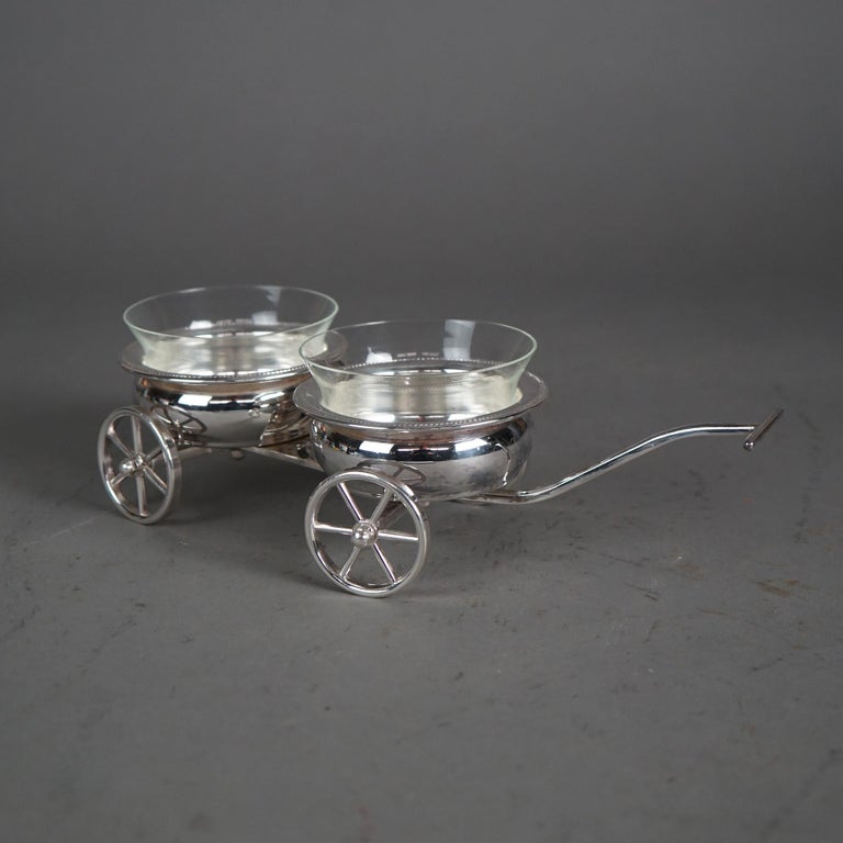 Antique Rogers Silver Plate and Glass Condiment Wagon C1920