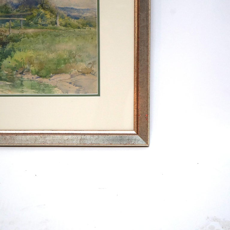 Watercolor Landscape Painting with Country Bridge by G H Smillie, Framed, 20thC