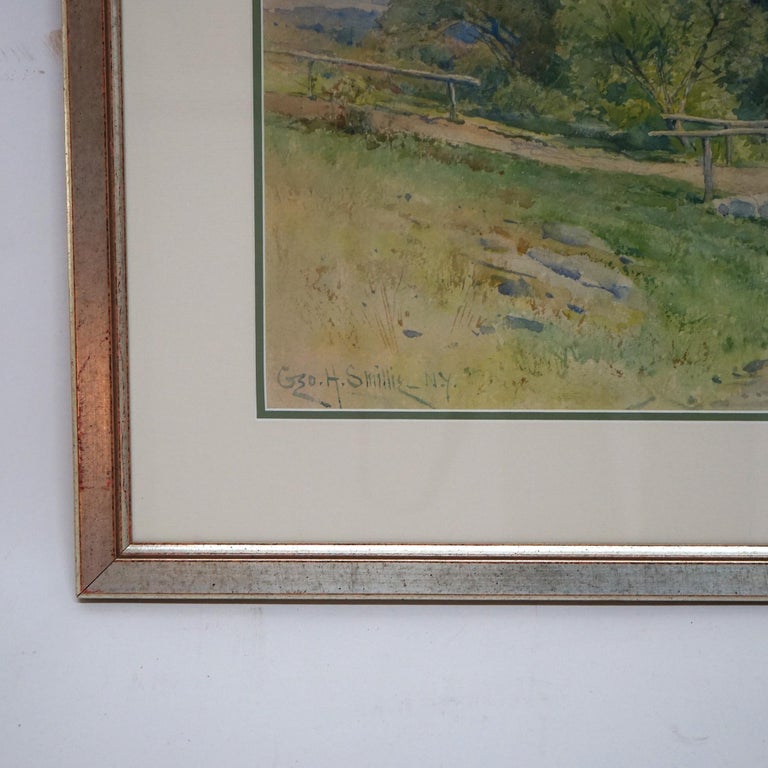 Watercolor Landscape Painting with Country Bridge by G H Smillie, Framed, 20thC