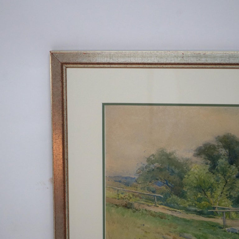 Watercolor Landscape Painting with Country Bridge by G H Smillie, Framed, 20thC