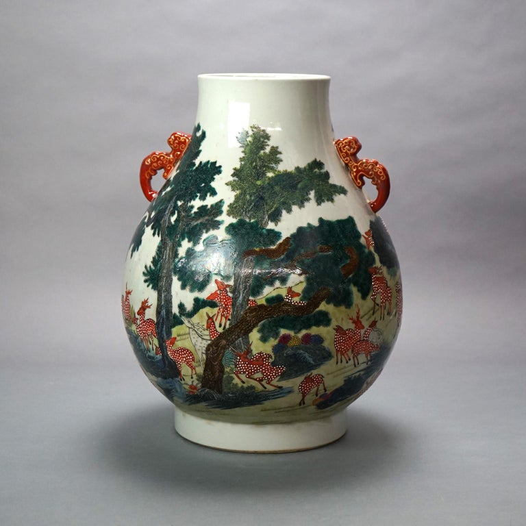 Large Chinese Famille Rose Hu Figural Landscape Porcelain Vase, Qianlong Mark