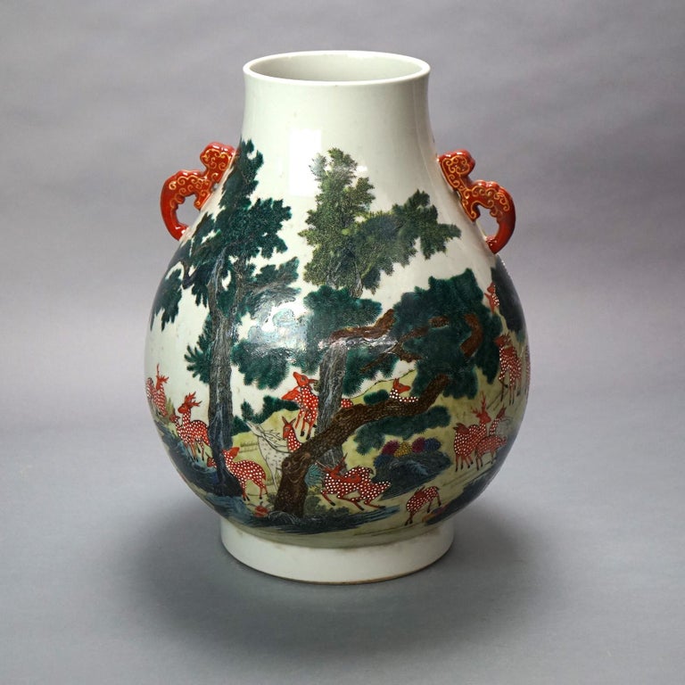 Large Chinese Famille Rose Hu Figural Landscape Porcelain Vase, Qianlong Mark