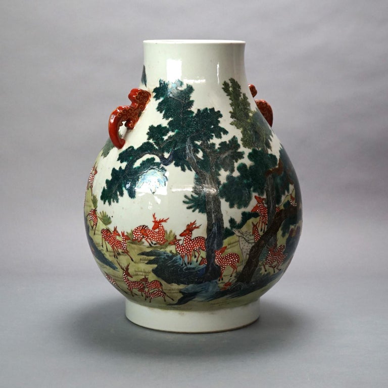 Large Chinese Famille Rose Hu Figural Landscape Porcelain Vase, Qianlong Mark