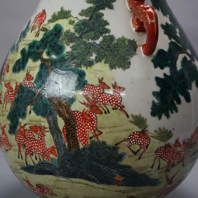 Large Chinese Famille Rose Hu Figural Landscape Porcelain Vase, Qianlong Mark