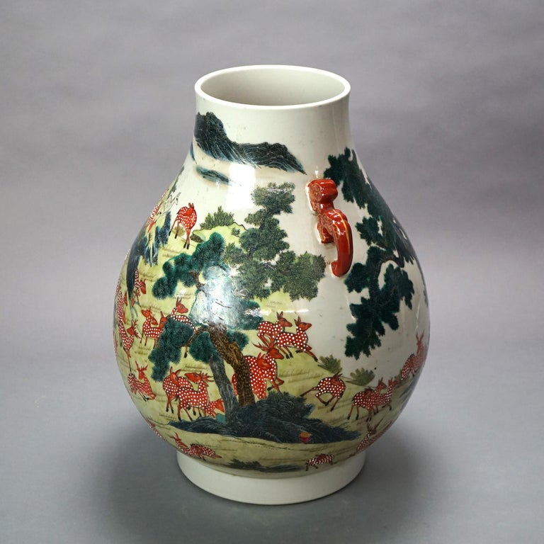 Large Chinese Famille Rose Hu Figural Landscape Porcelain Vase, Qianlong Mark