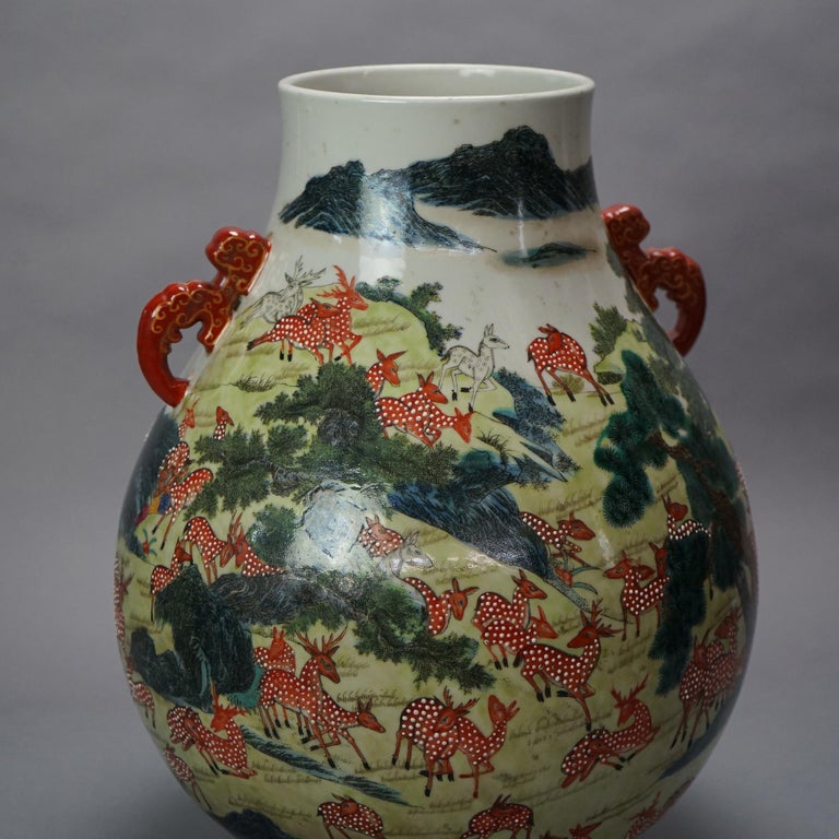 Large Chinese Famille Rose Hu Figural Landscape Porcelain Vase, Qianlong Mark