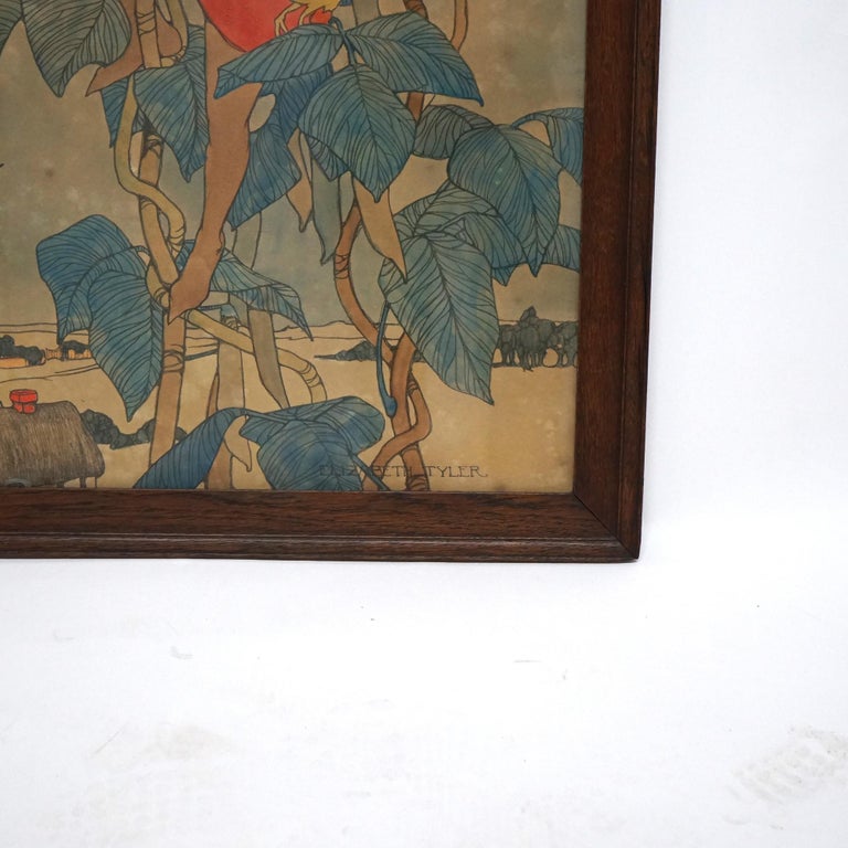 Antique Elizabeth Tyler Lithograph “Jack And The Beanstalk”, Framed, C1920