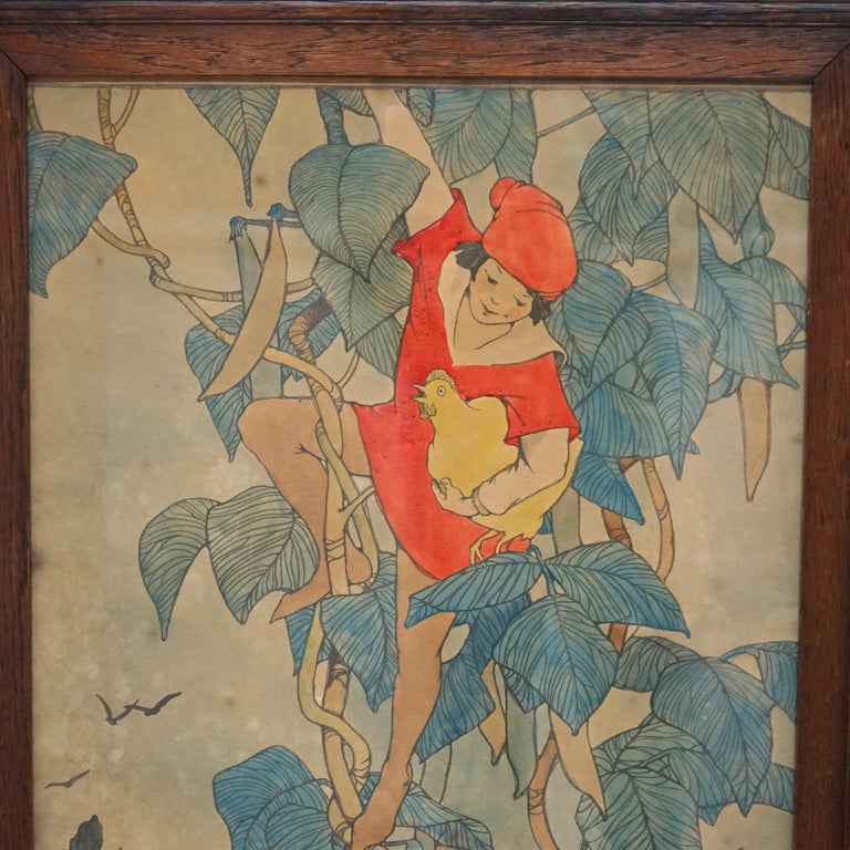 Antique Elizabeth Tyler Lithograph “Jack And The Beanstalk”, Framed, C1920