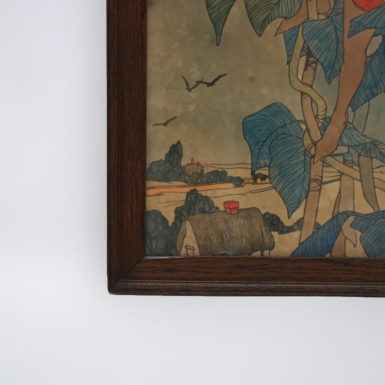 Antique Elizabeth Tyler Lithograph “Jack And The Beanstalk”, Framed, C1920