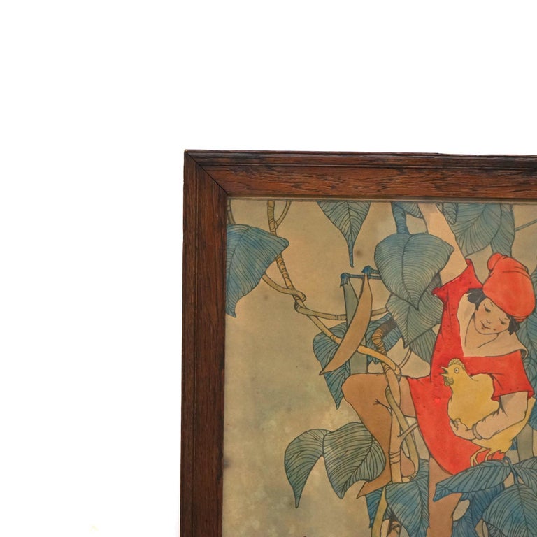 Antique Elizabeth Tyler Lithograph “Jack And The Beanstalk”, Framed, C1920