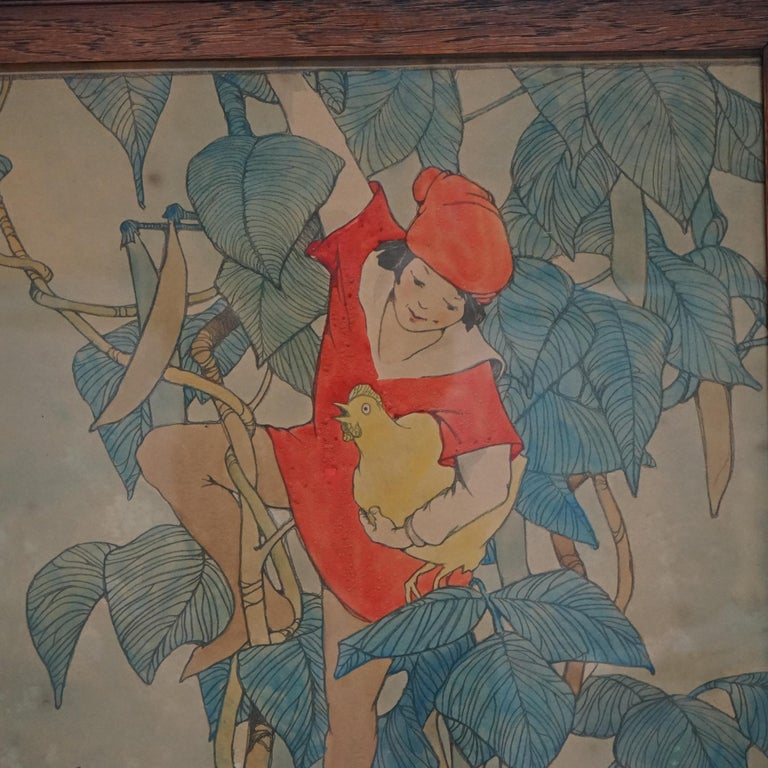 Antique Elizabeth Tyler Lithograph “Jack And The Beanstalk”, Framed, C1920
