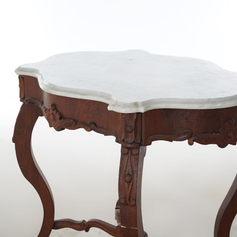 Antique Victorian Carved Walnut & Marble Turtle Top Parlor Table C1890