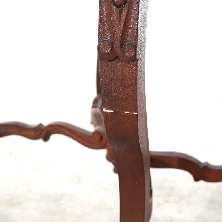 Antique Victorian Carved Walnut & Marble Turtle Top Parlor Table C1890