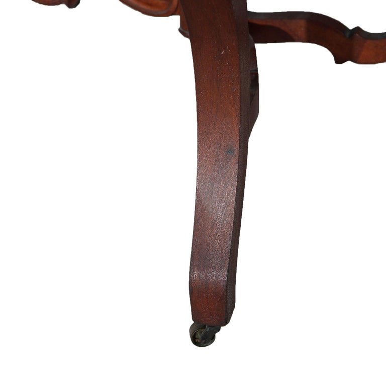 Antique Victorian Carved Walnut & Marble Turtle Top Parlor Table C1890