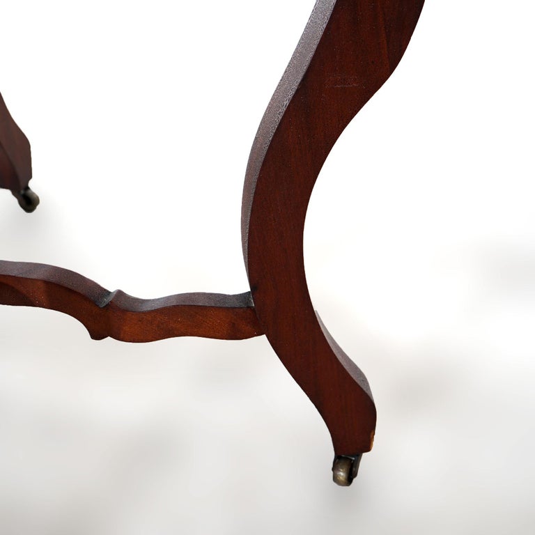 Antique Victorian Carved Walnut & Marble Turtle Top Parlor Table C1890