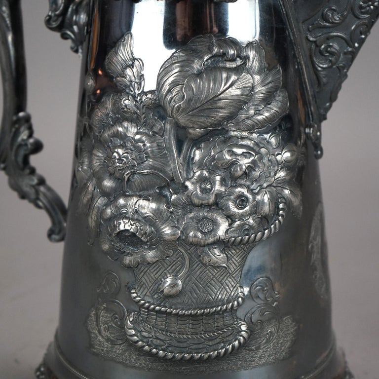 Antique Silver Plated Pitcher with Foliate Engraving C1890