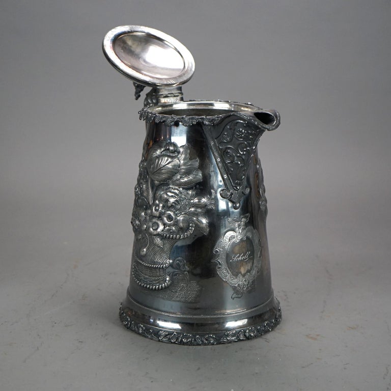 Antique Silver Plated Pitcher with Foliate Engraving C1890