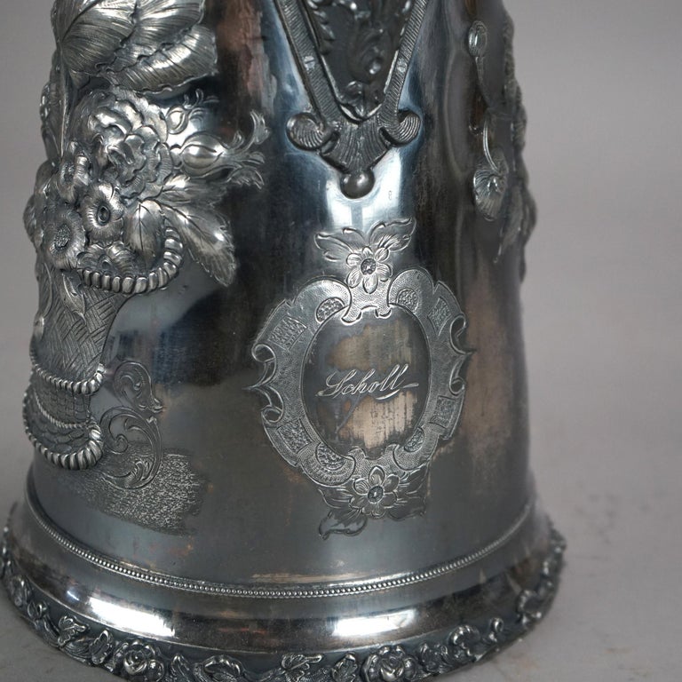 Antique Silver Plated Pitcher with Foliate Engraving C1890
