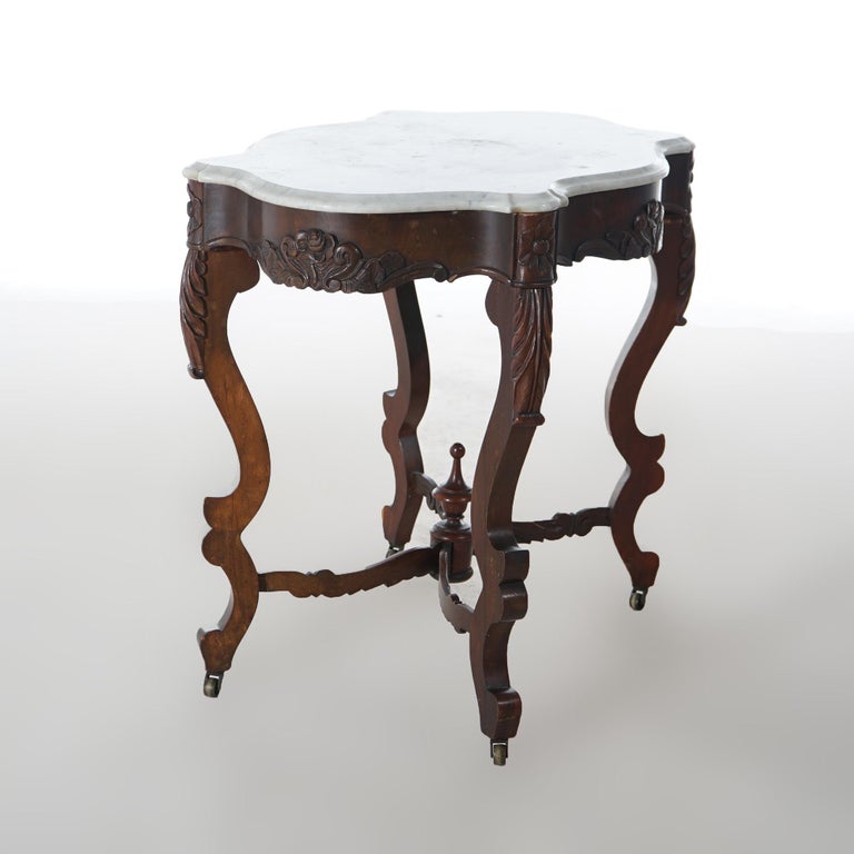 Antique Victorian Rosewood & Marble Turtle Top Parlor Table C1890