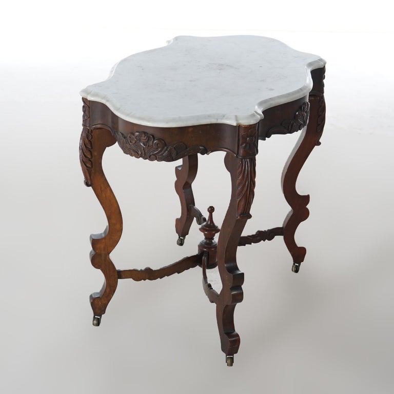 Antique Victorian Rosewood & Marble Turtle Top Parlor Table C1890