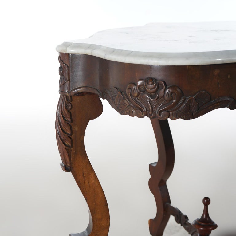 Antique Victorian Rosewood & Marble Turtle Top Parlor Table C1890