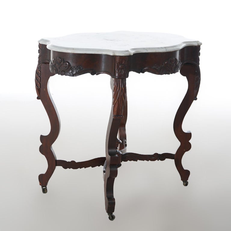 Antique Victorian Rosewood & Marble Turtle Top Parlor Table C1890