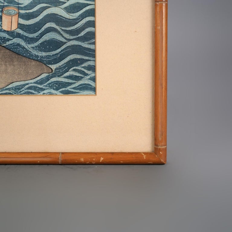 Four Antique Japanese Woodblock Prints, Framed, C1920