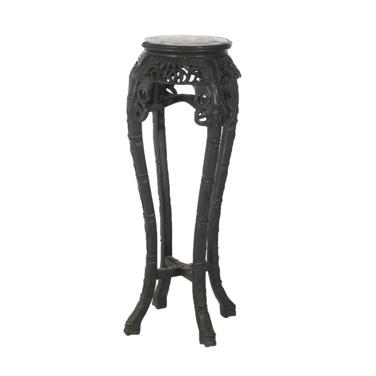 Antique Chinese Tall Carved Hardwood & Rouge Marble Table C1910