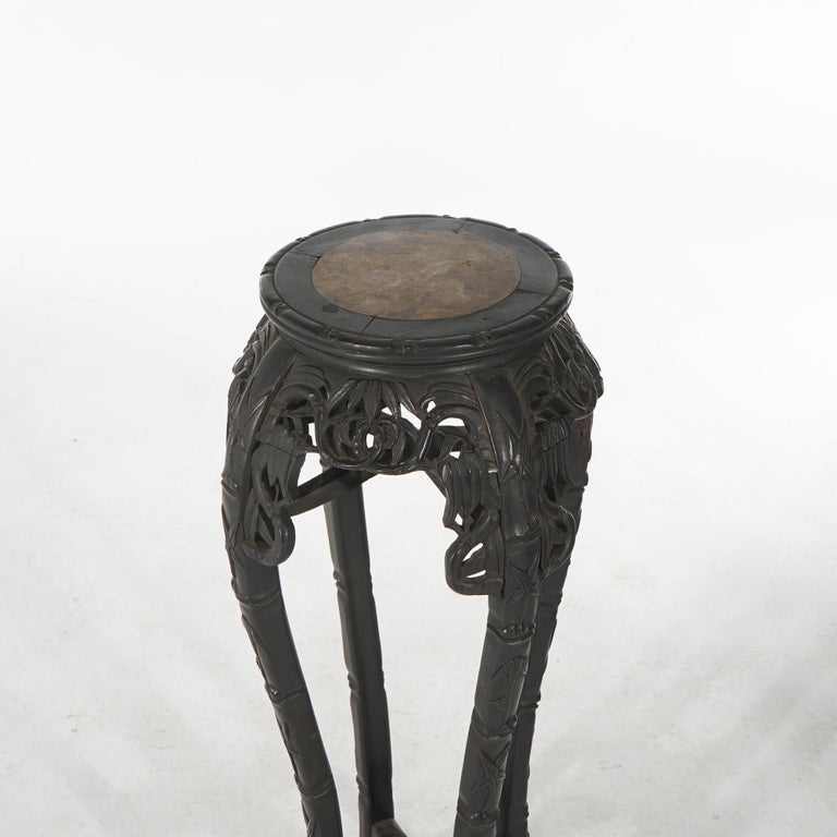 Antique Chinese Tall Carved Hardwood & Rouge Marble Table C1910