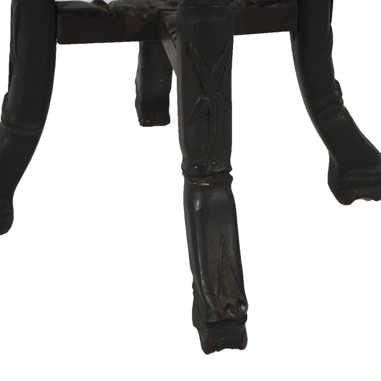 Antique Chinese Tall Carved Hardwood & Rouge Marble Table C1910